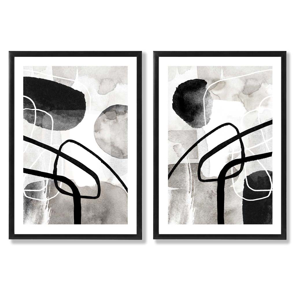Sage Green Geometric Pineapple Fruit Set of 2 Art Prints with Black Frame