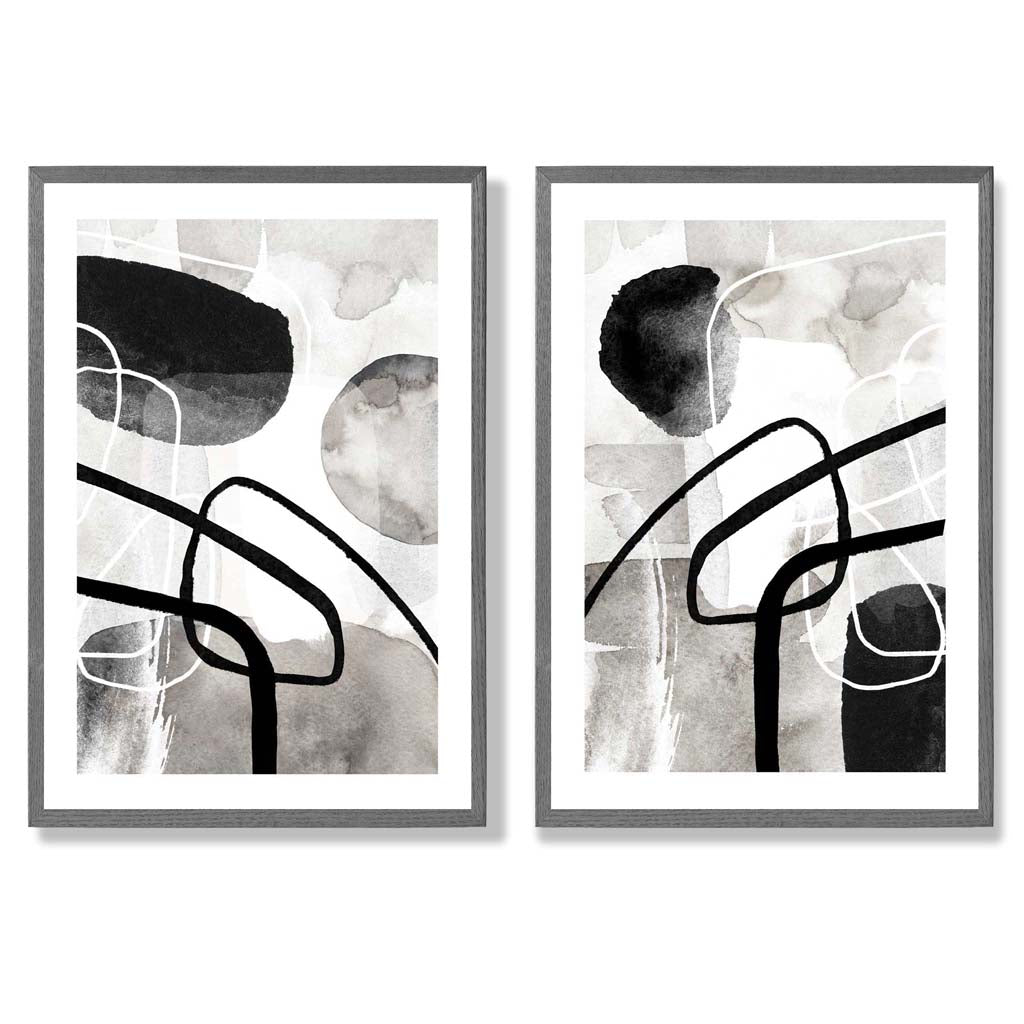 Sage Green Geometric Pineapple Fruit Set of 2 Art Prints with Dark Grey Frame