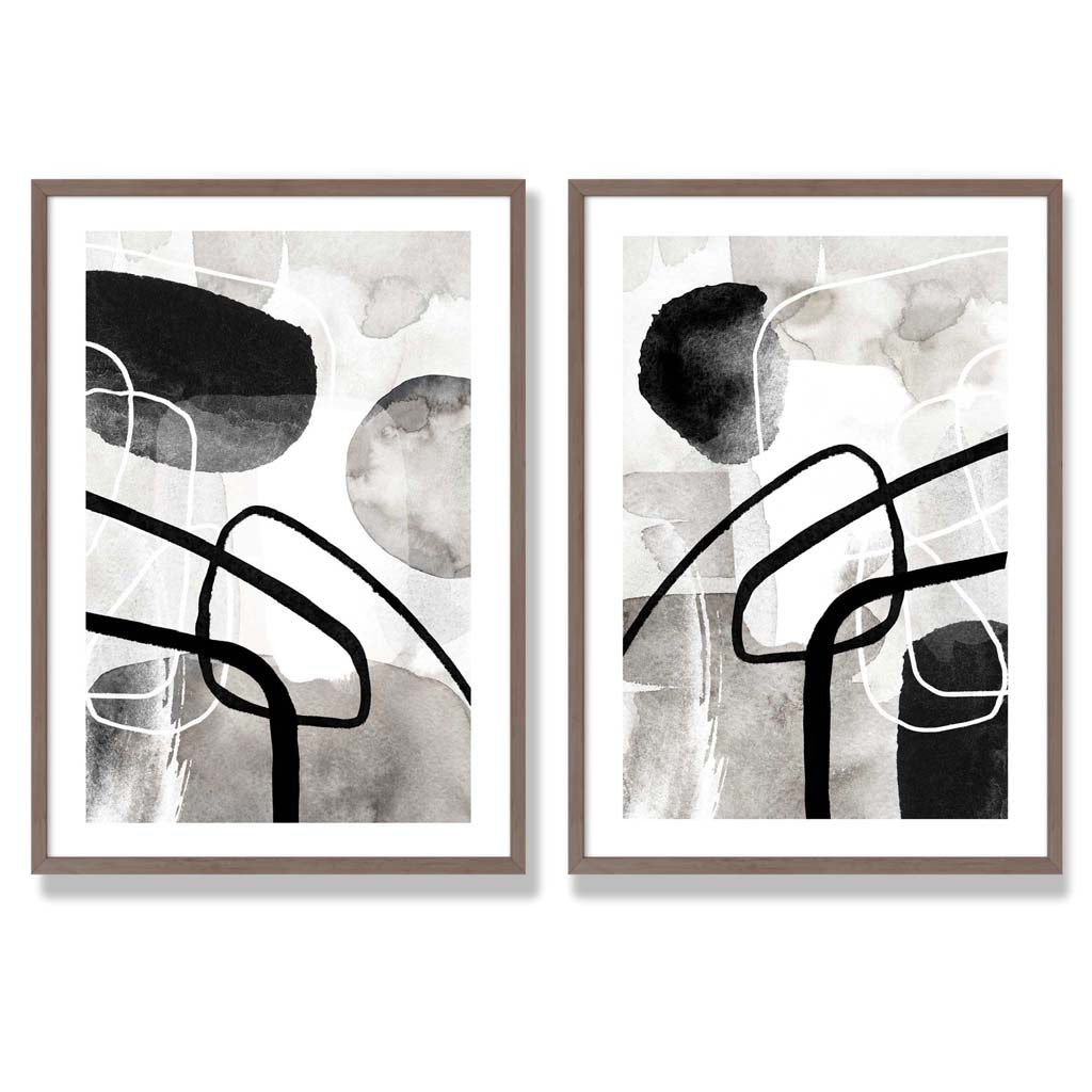 Sage Green Geometric Pineapple Fruit Set of 2 Art Prints with Walnut Frame