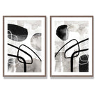 Sage Green Geometric Pineapple Fruit Set of 2 Art Prints with Walnut Frame