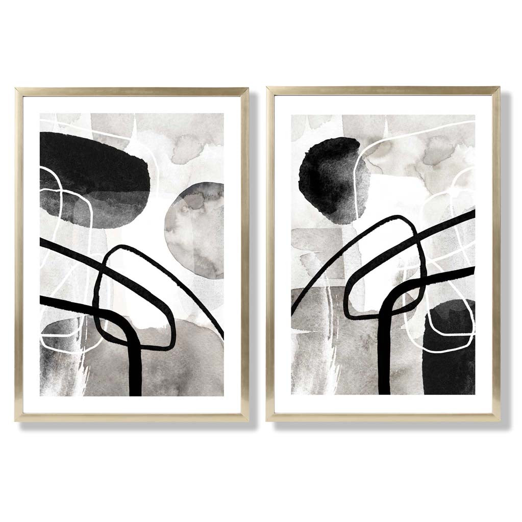 Sage Green Geometric Pineapple Fruit Set of 2 Art Prints with Gold Frame