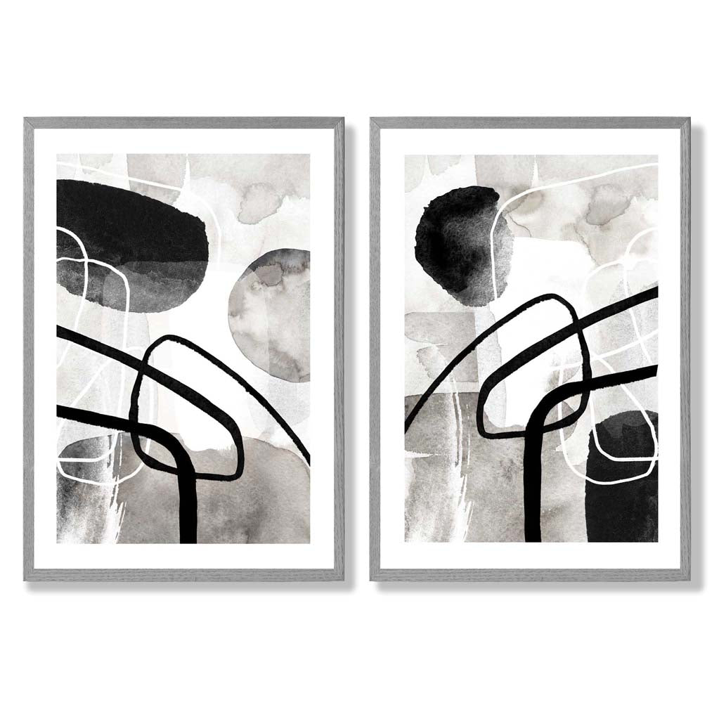 Sage Green Geometric Pineapple Fruit Set of 2 Art Prints with Light Grey Frame