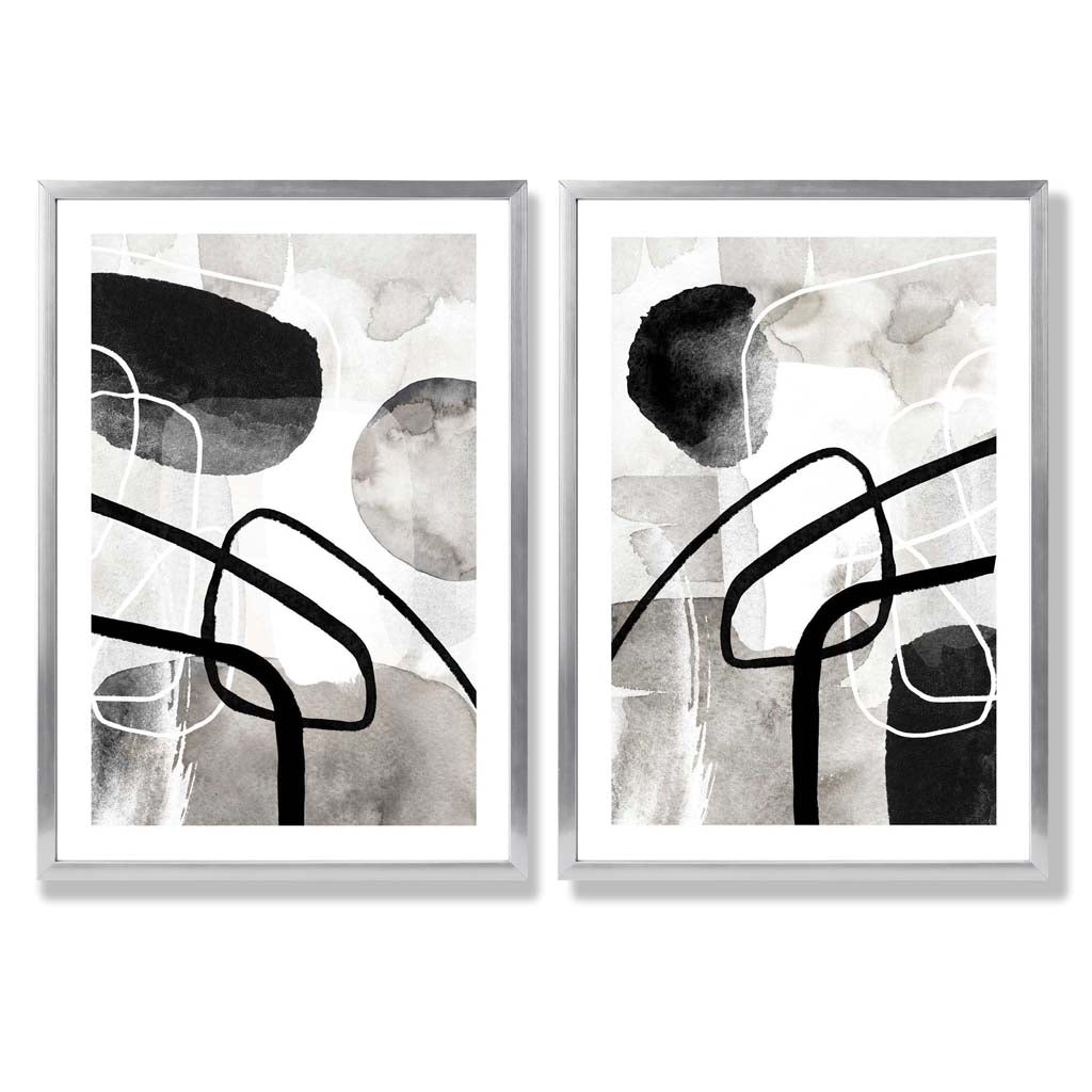 Sage Green Geometric Pineapple Fruit Set of 2 Art Prints with Silver Frame