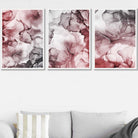 Set of 3 Abstract floral Red & Grey Wall Art Prints