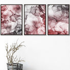 Set of 3 Abstract floral Red & Grey Wall Art Prints