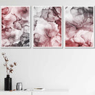 Set of 3 Abstract floral Red & Grey Wall Art Prints
