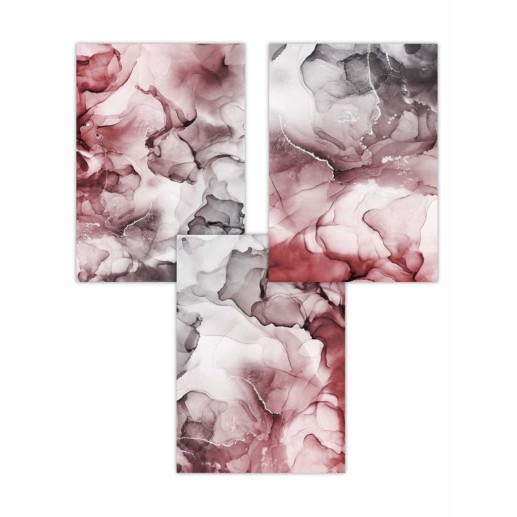 Set of 3 Abstract floral Red & Grey Wall Art Prints