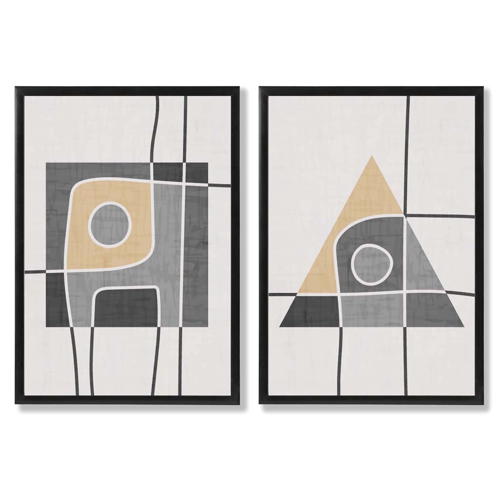 Sage Green Geometric Pineapple Fruit Set of 2 Art Prints with Black Frame
