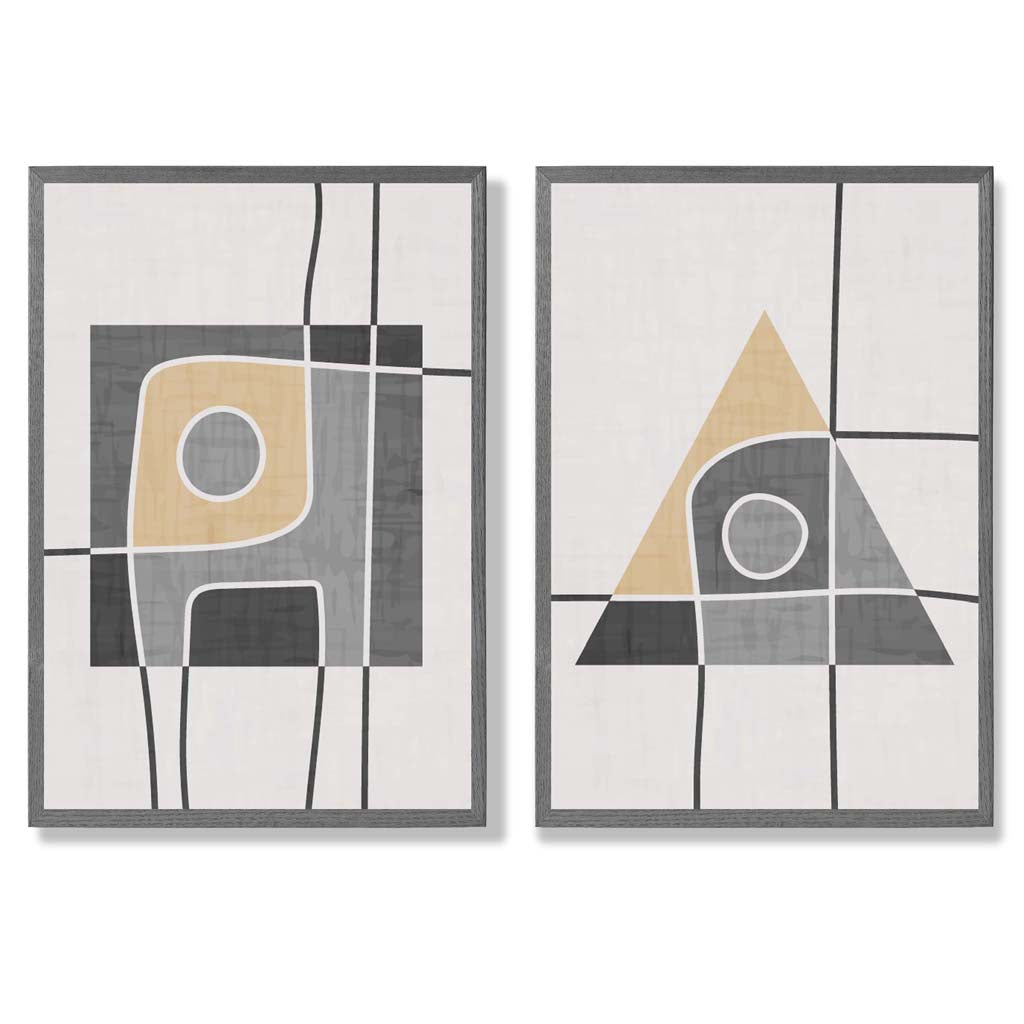 Sage Green Geometric Pineapple Fruit Set of 2 Art Prints with Dark Grey Frame