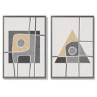 Sage Green Geometric Pineapple Fruit Set of 2 Art Prints with Dark Grey Frame
