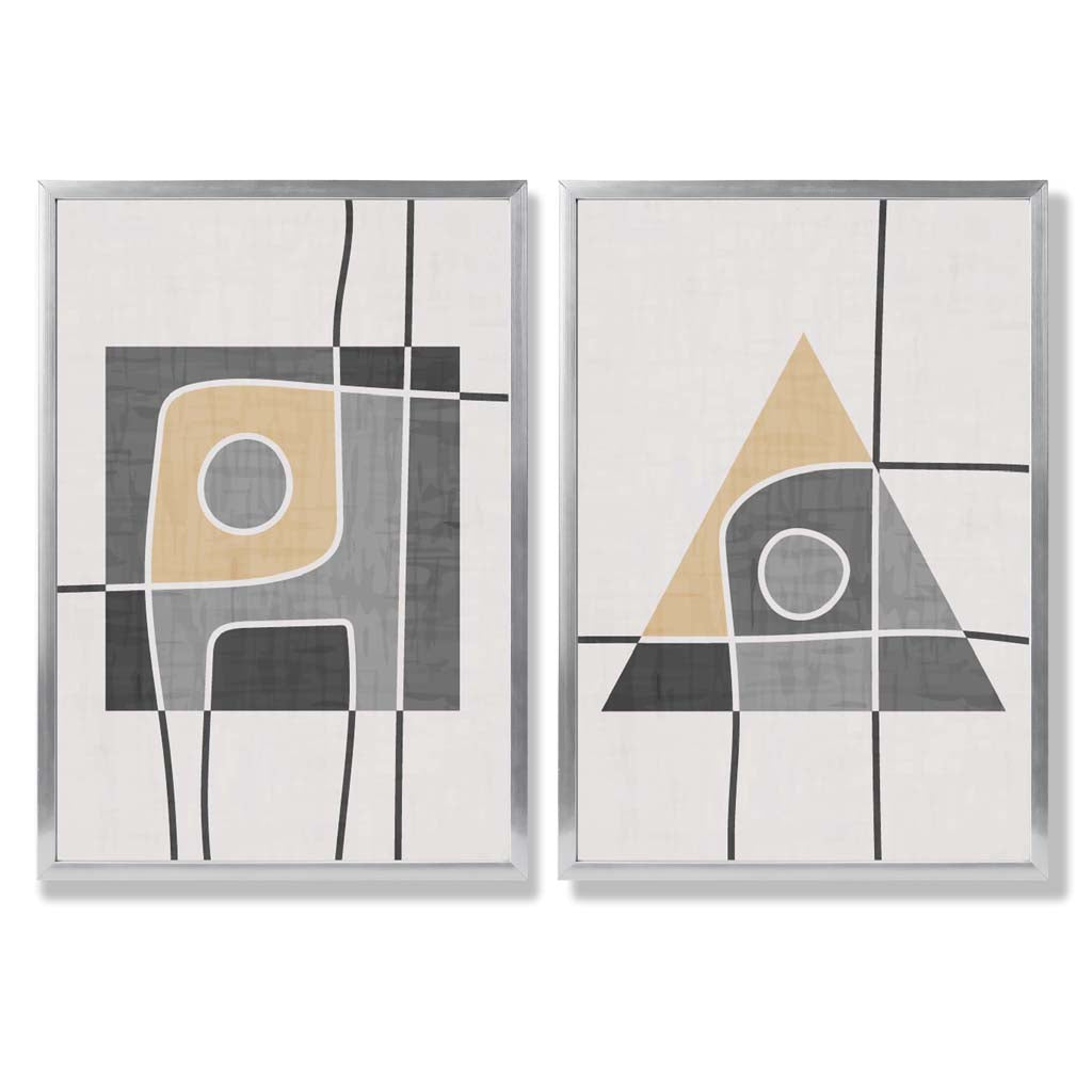 Sage Green Geometric Pineapple Fruit Set of 2 Art Prints with Silver Frame
