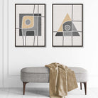 Framed Set of 2 Modern Geometric Grey and Yellow Sketch Prints | Artze Wall Art UK