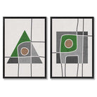 Sage Green Geometric Pineapple Fruit Set of 2 Art Prints with Black Frame