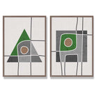 Sage Green Geometric Pineapple Fruit Set of 2 Art Prints with Walnut Frame