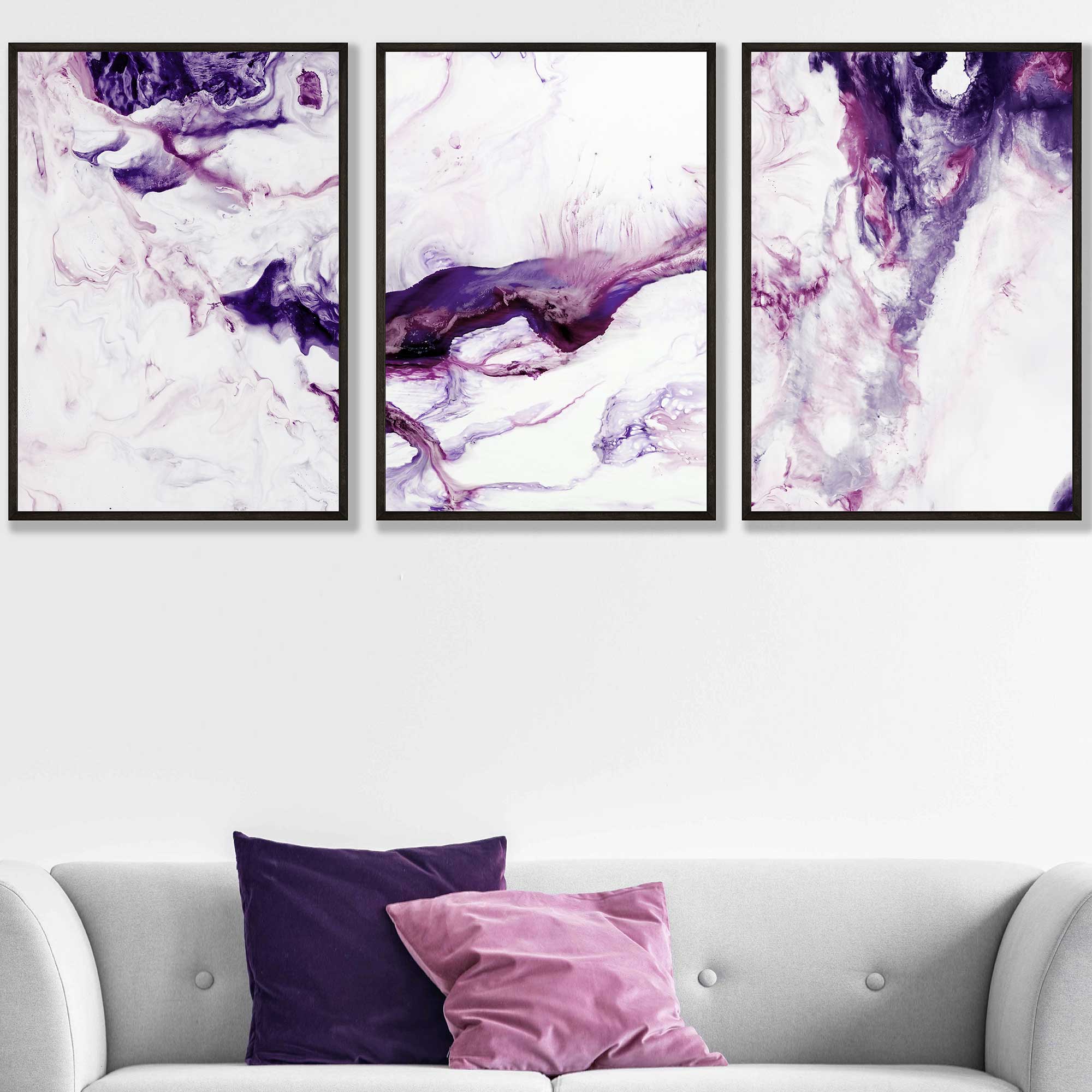Set of 3 Abstract Pink Purple & White Art Prints