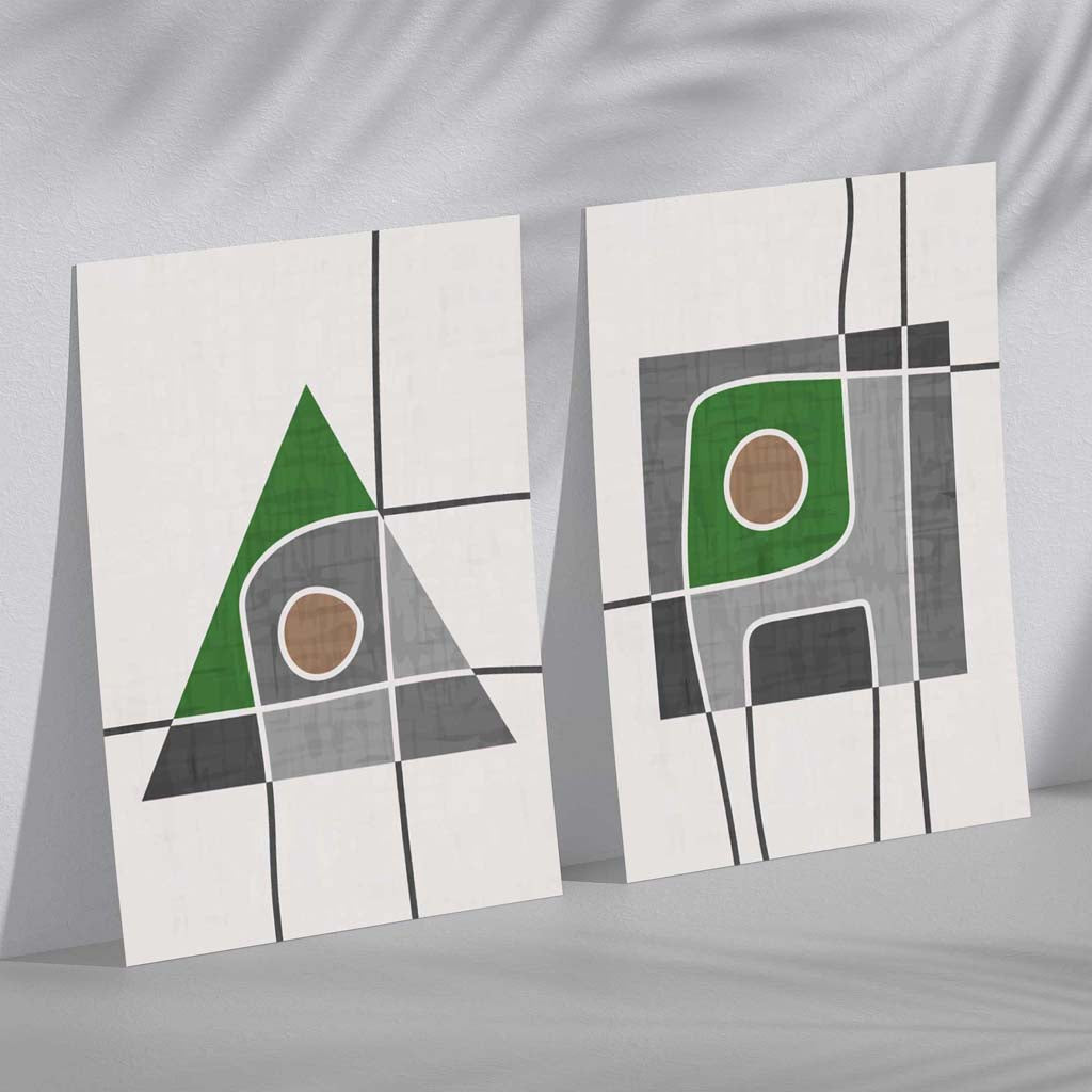 Sage Green Geometric Pineapple Fruit Set of 2 Art Prints