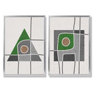 Sage Green Geometric Pineapple Fruit Set of 2 Art Prints with Silver Frame