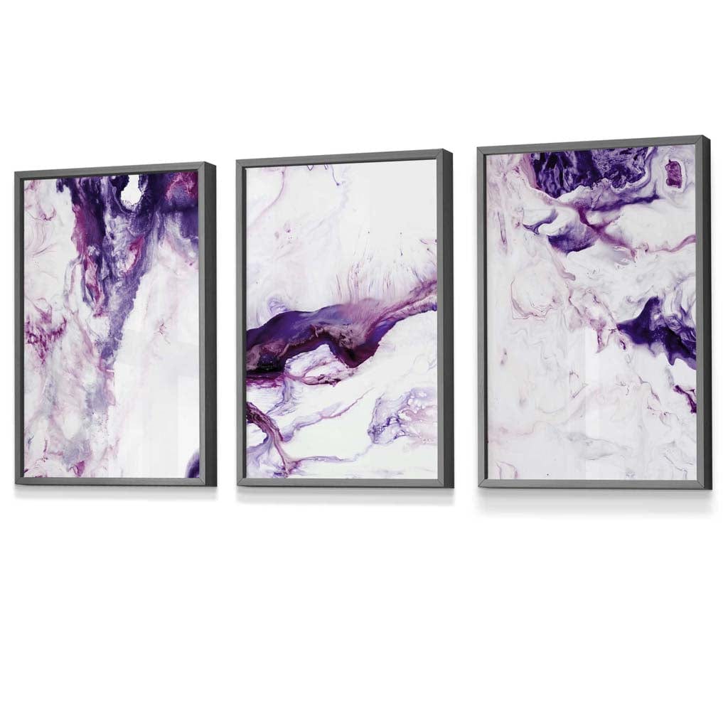Set of 3 Purple Pink Abstract Waves Framed Wall Art | Artze Wall Art UK