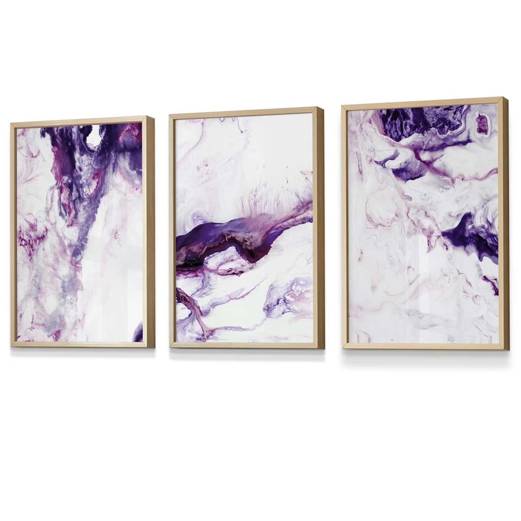 Set of 3 Purple Pink Abstract Waves Framed Wall Art | Artze Wall Art UK