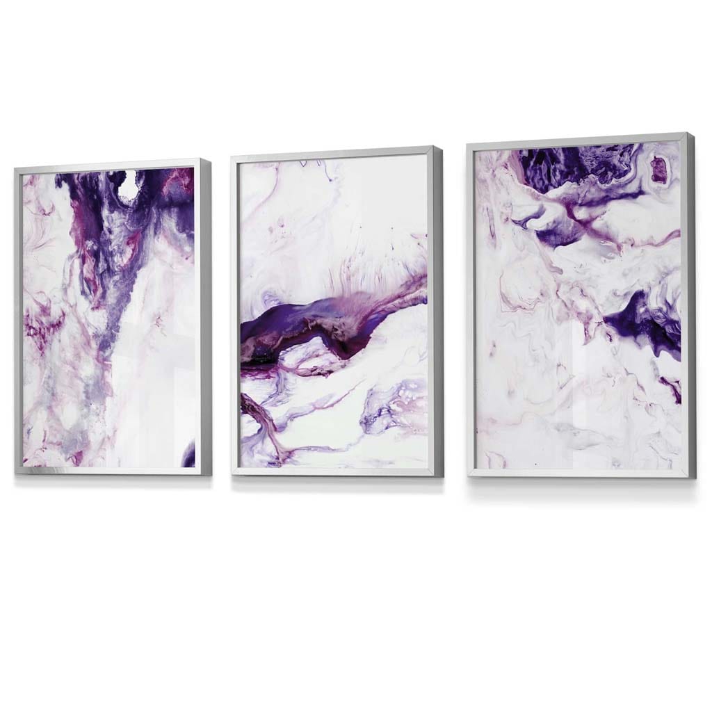 Set of 3 Purple Pink Abstract Waves Framed Wall Art | Artze Wall Art UK