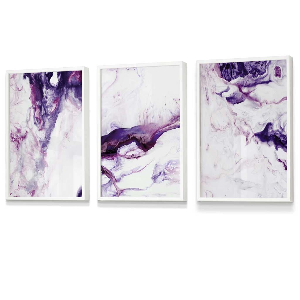 Set of 3 Purple Pink Abstract Waves Framed Wall Art | Artze Wall Art UK