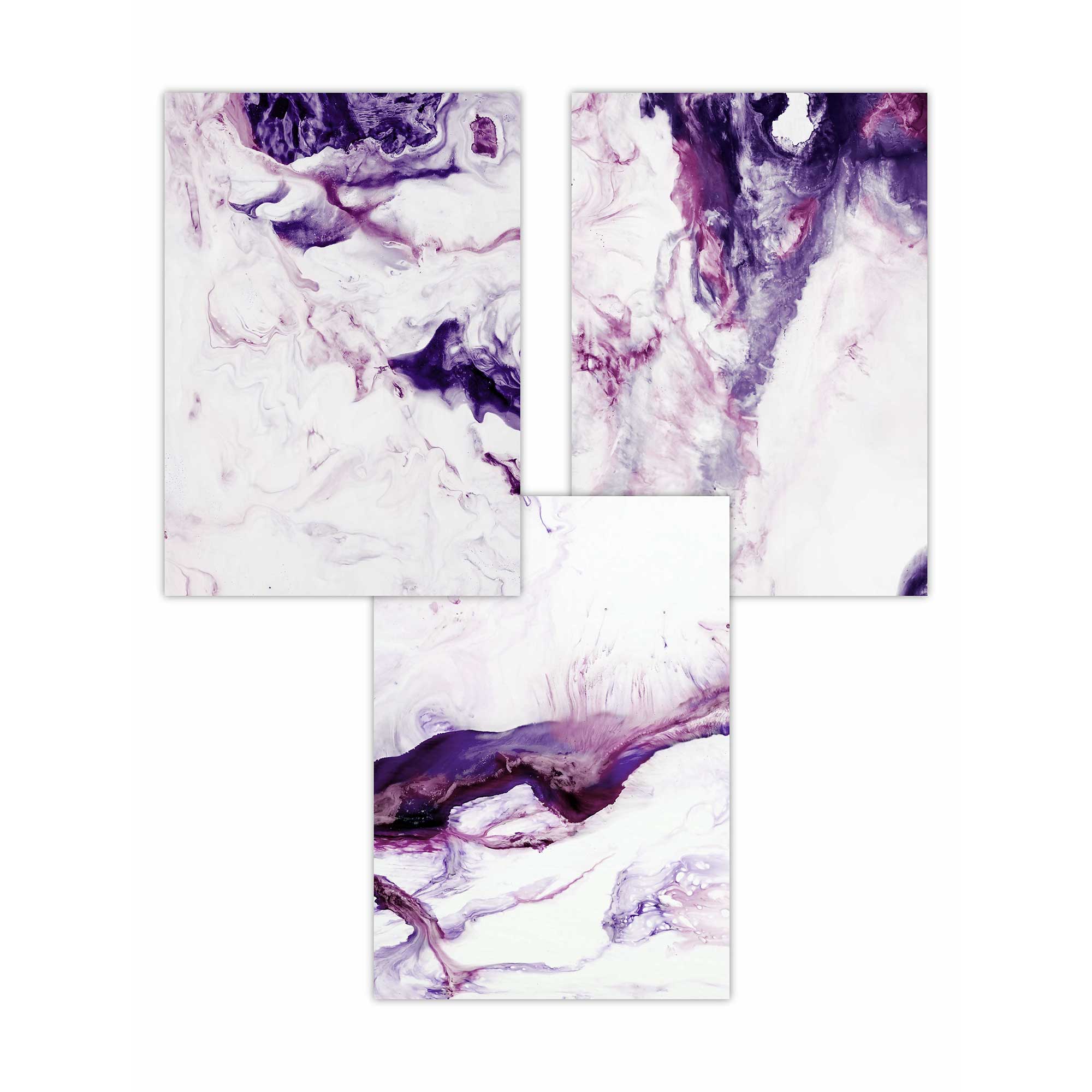 Set of 3 Abstract Pink Purple & White Art Prints
