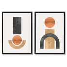 Sage Green Geometric Pineapple Fruit Set of 2 Art Prints with Black Frame