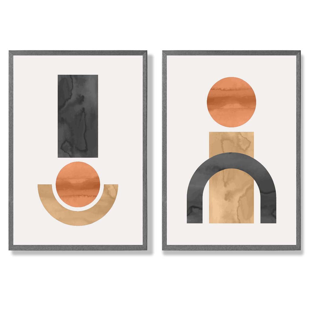 Sage Green Geometric Pineapple Fruit Set of 2 Art Prints with Dark Grey Frame