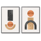 Sage Green Geometric Pineapple Fruit Set of 2 Art Prints with Dark Grey Frame