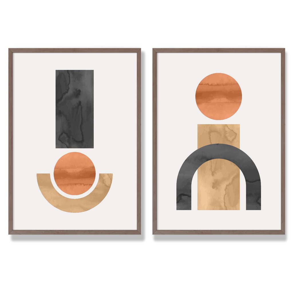 Sage Green Geometric Pineapple Fruit Set of 2 Art Prints with Walnut Frame