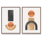 Sage Green Geometric Pineapple Fruit Set of 2 Art Prints with Walnut Frame