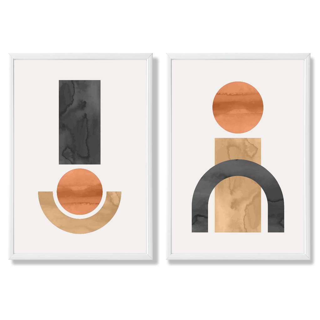 Sage Green Geometric Pineapple Fruit Set of 2 Art Prints with White Frame