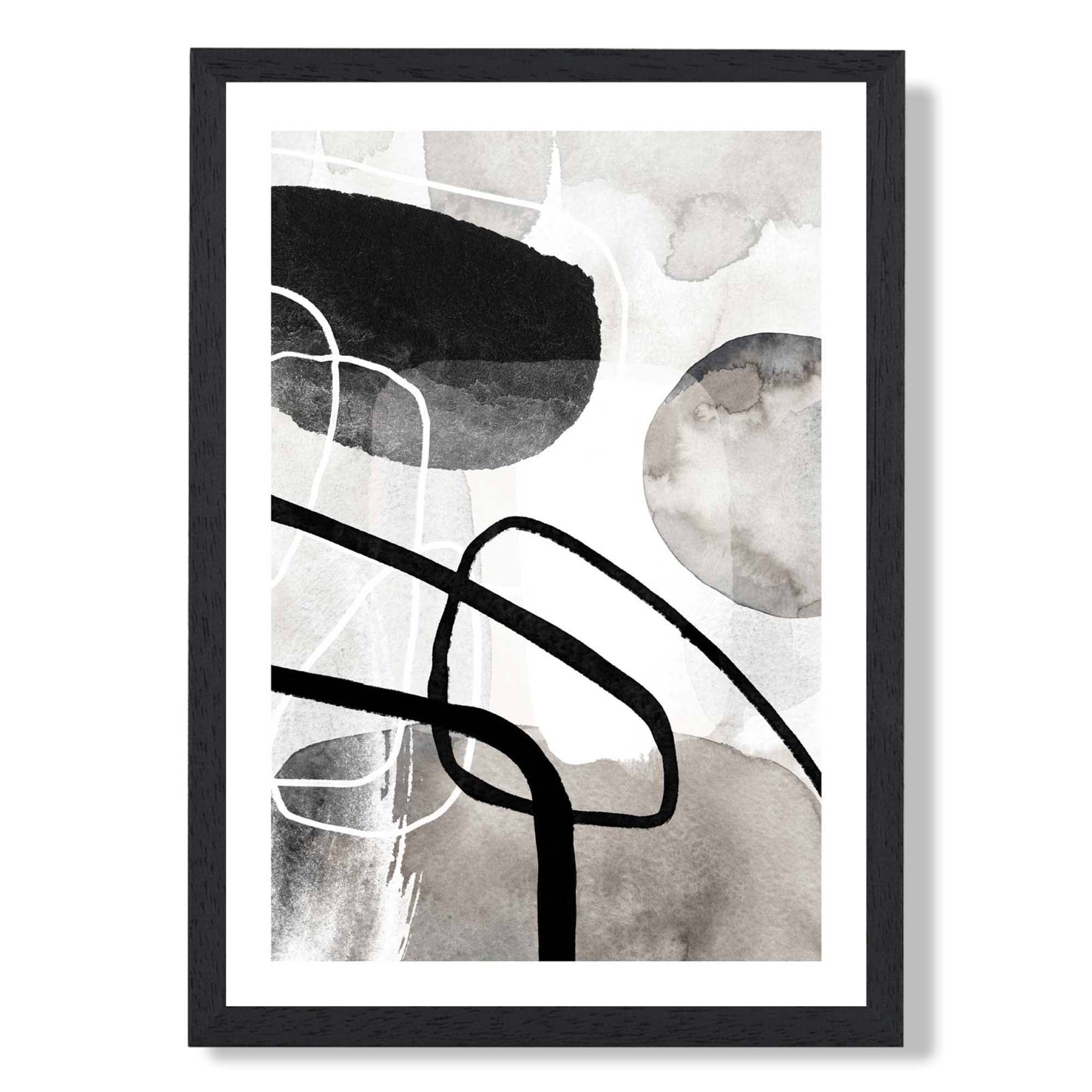 Abstract Black and Grey Shapes No 1 print in Black Wooden Frame