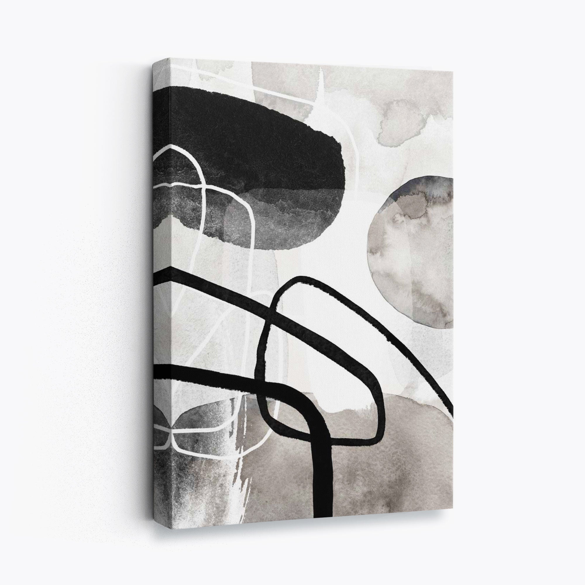 Abstract Black and Grey Shapes No 1 Canvas Art Print