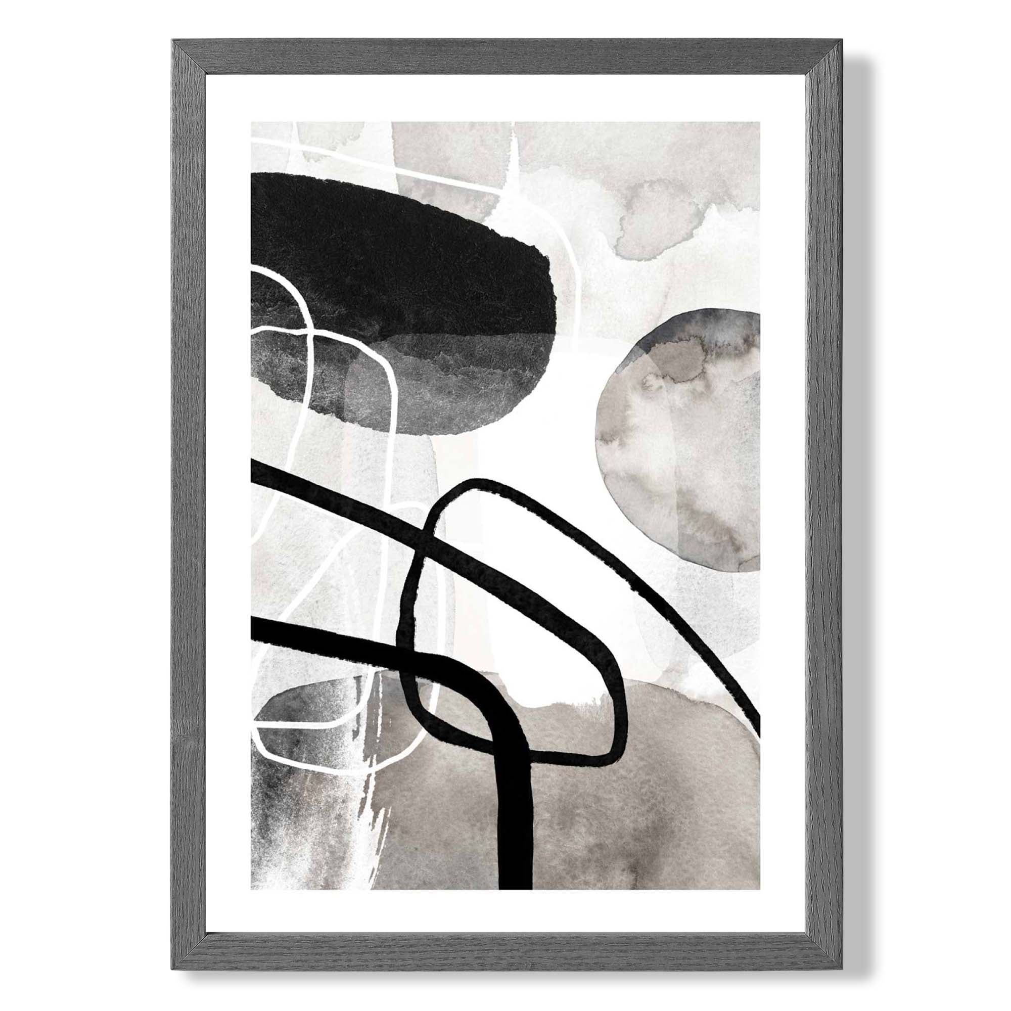 Abstract Black and Grey Shapes No 1 print in Dark Grey Wooden Frame