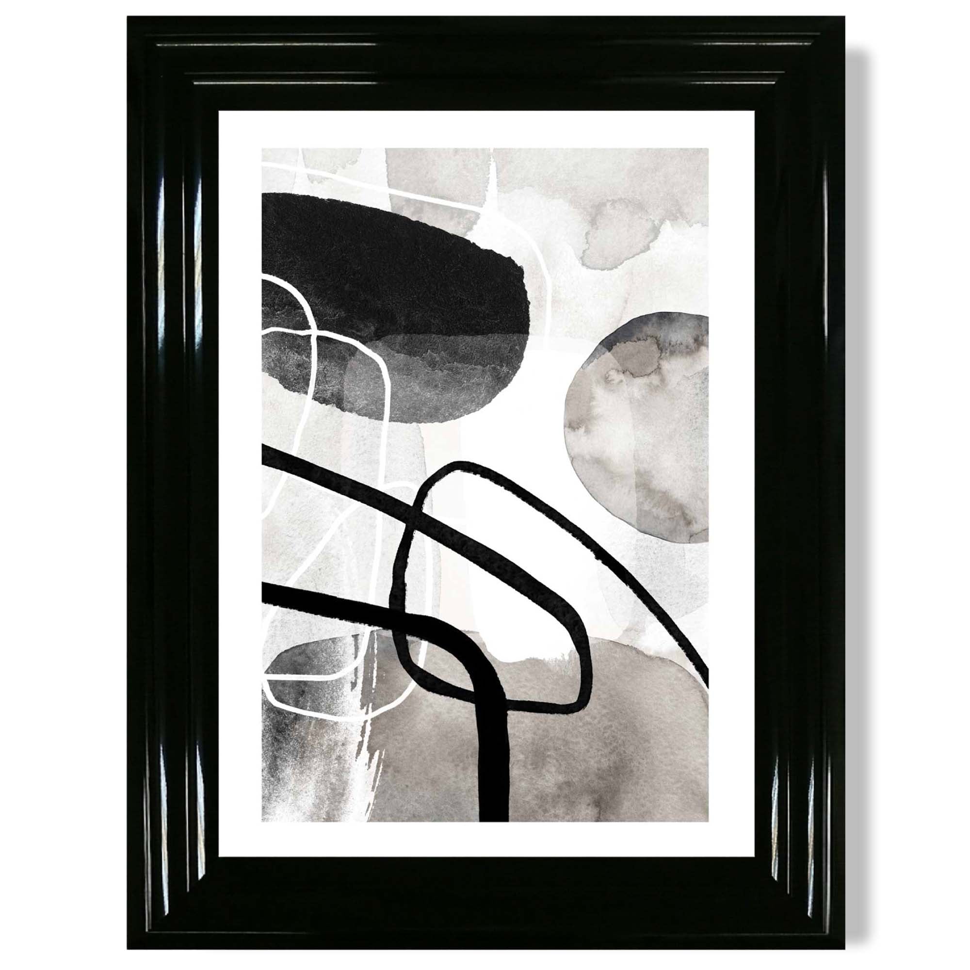 Abstract Black and Grey Shapes No 1 print in Black Glossy Frame