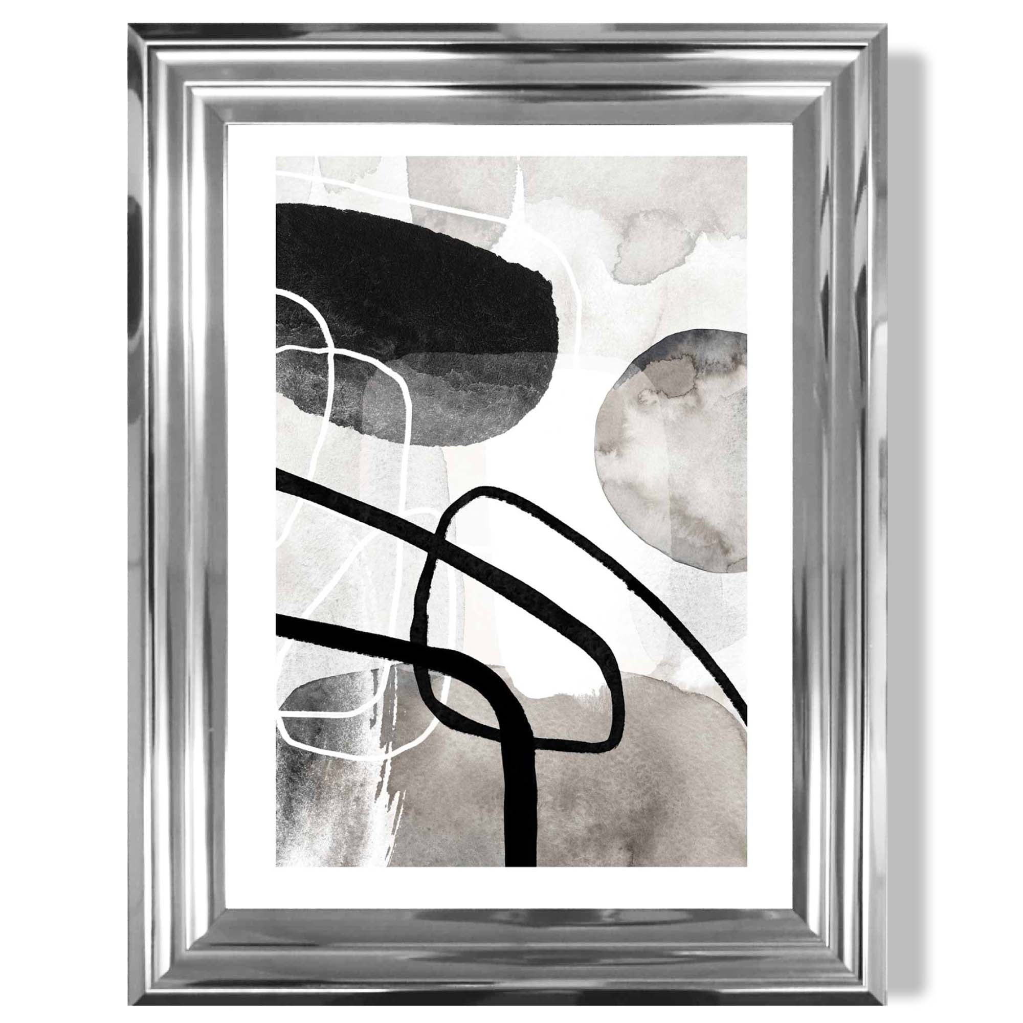 Abstract Black and Grey Shapes No 1 print in Chrome Glossy Frame