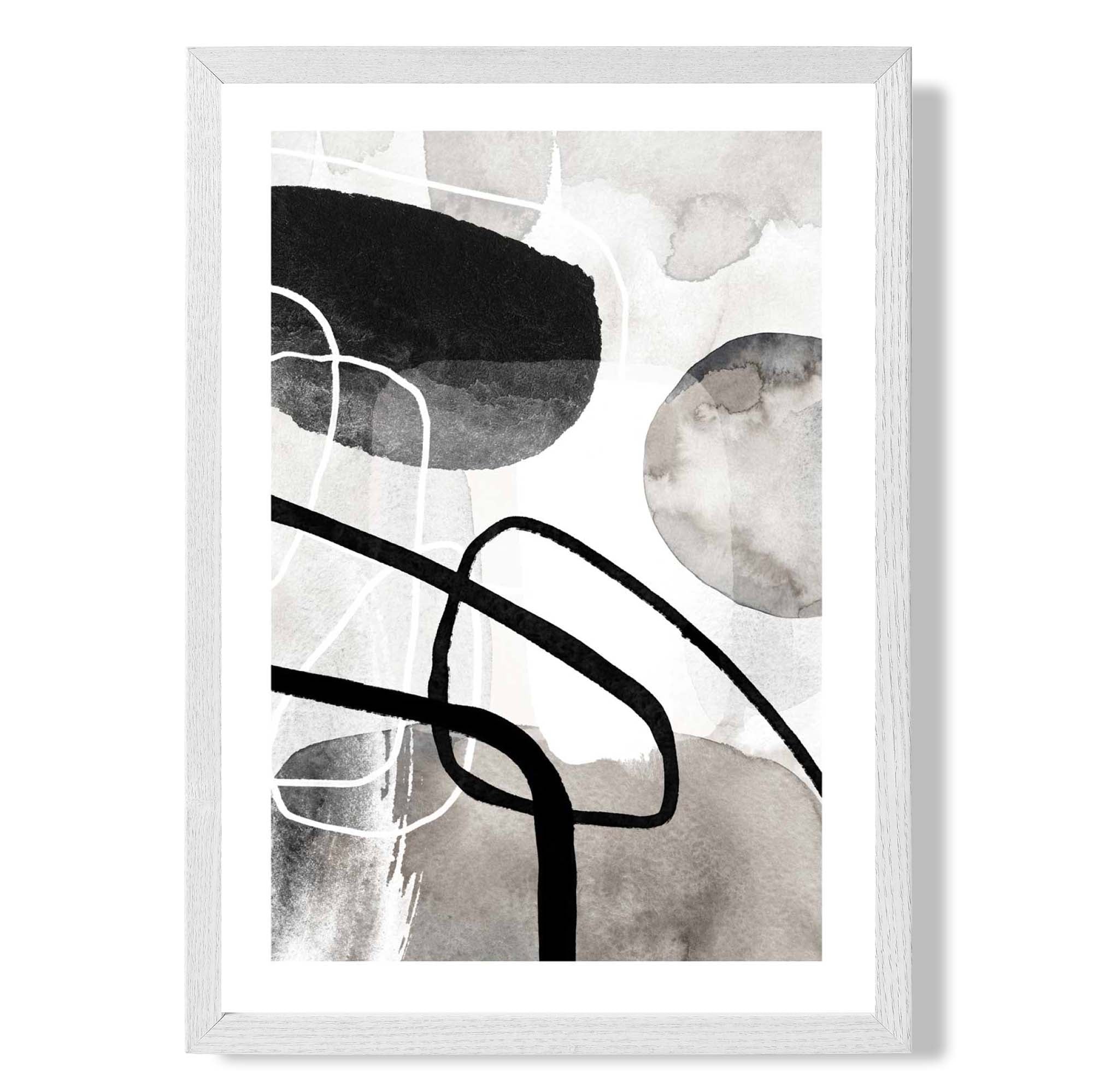 Abstract Black and Grey Shapes No 1 print in White Wooden Frame