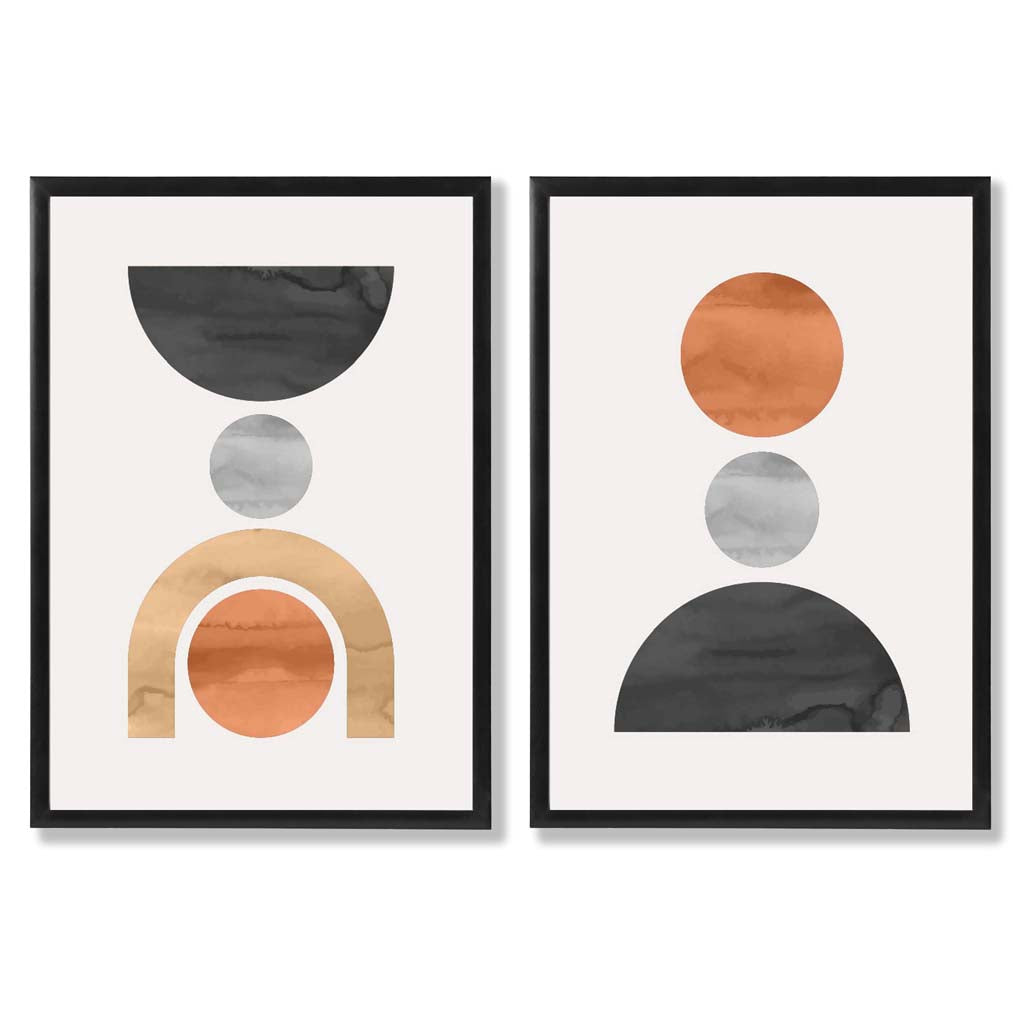 Sage Green Geometric Pineapple Fruit Set of 2 Art Prints with Black Frame