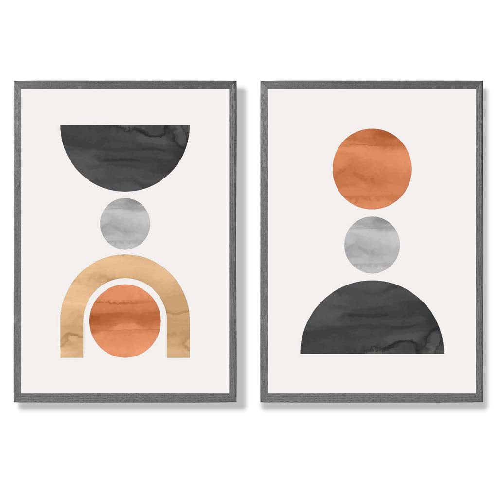 Sage Green Geometric Pineapple Fruit Set of 2 Art Prints with Dark Grey Frame