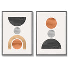 Sage Green Geometric Pineapple Fruit Set of 2 Art Prints with Dark Grey Frame