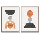 Sage Green Geometric Pineapple Fruit Set of 2 Art Prints with Walnut Frame