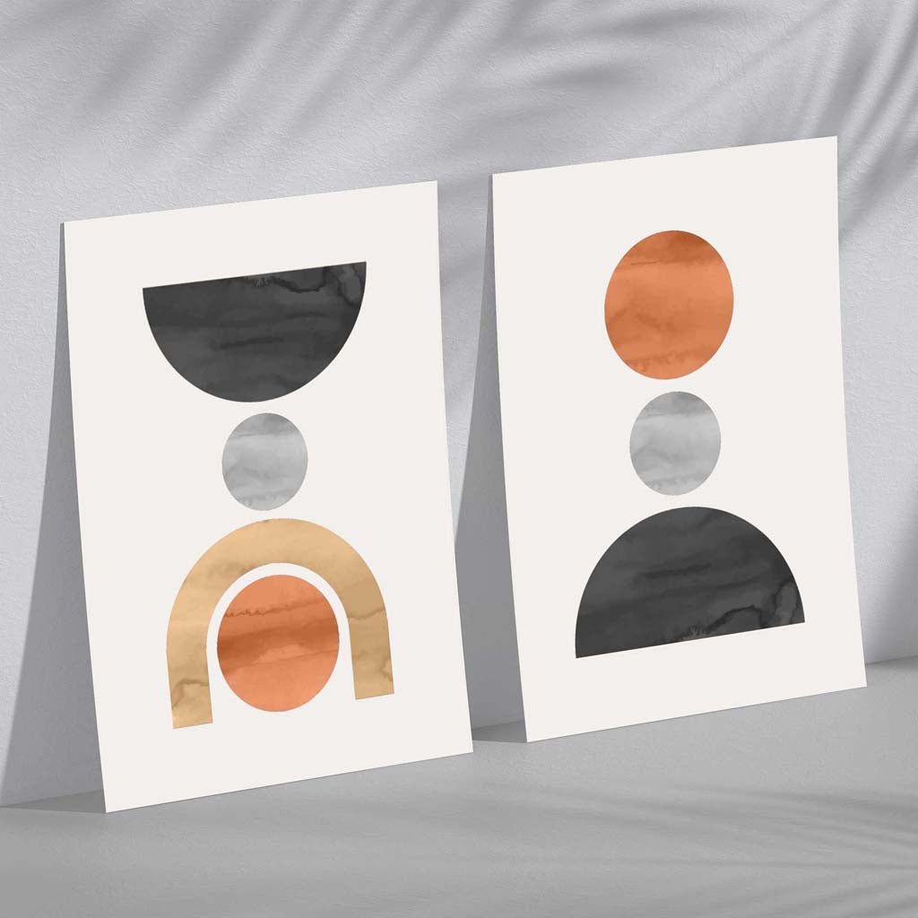 Geometric Black and Grey Watercolour Set of 2 Art Prints