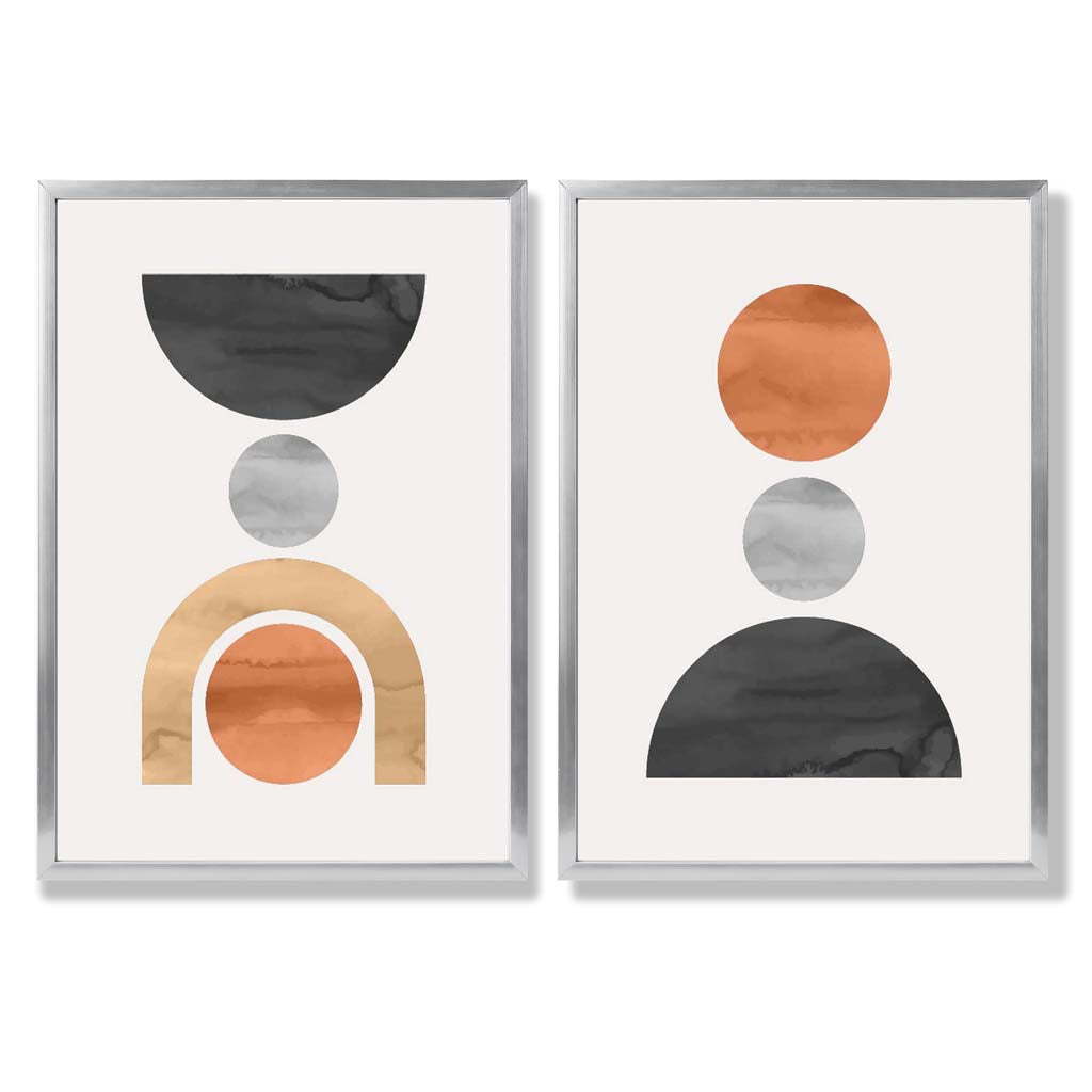 Sage Green Geometric Pineapple Fruit Set of 2 Art Prints with Silver Frame