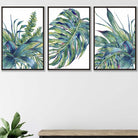 Set of 3 Blue Green Watercolour Tropical Leaves Wall Art Prints