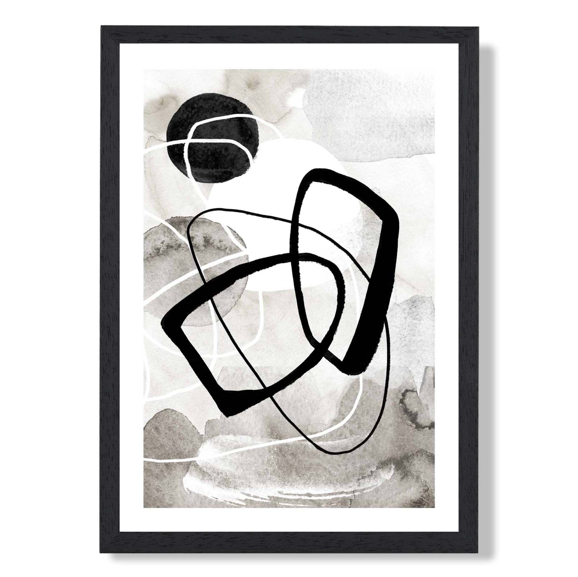 Abstract Black and Grey Shapes No 2 print in Black Wooden Frame