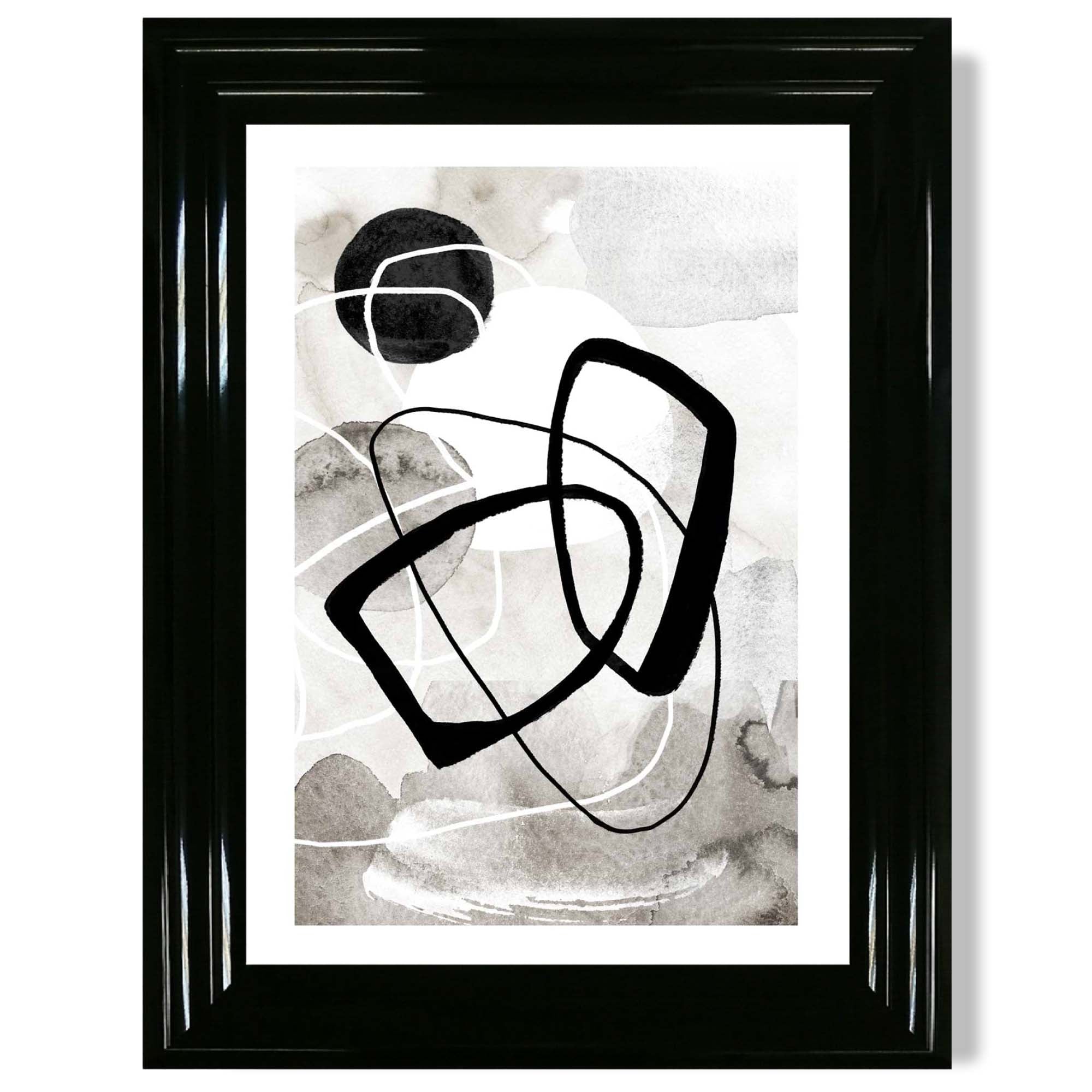 Abstract Black and Grey Shapes No 2 print in Black Glossy Frame