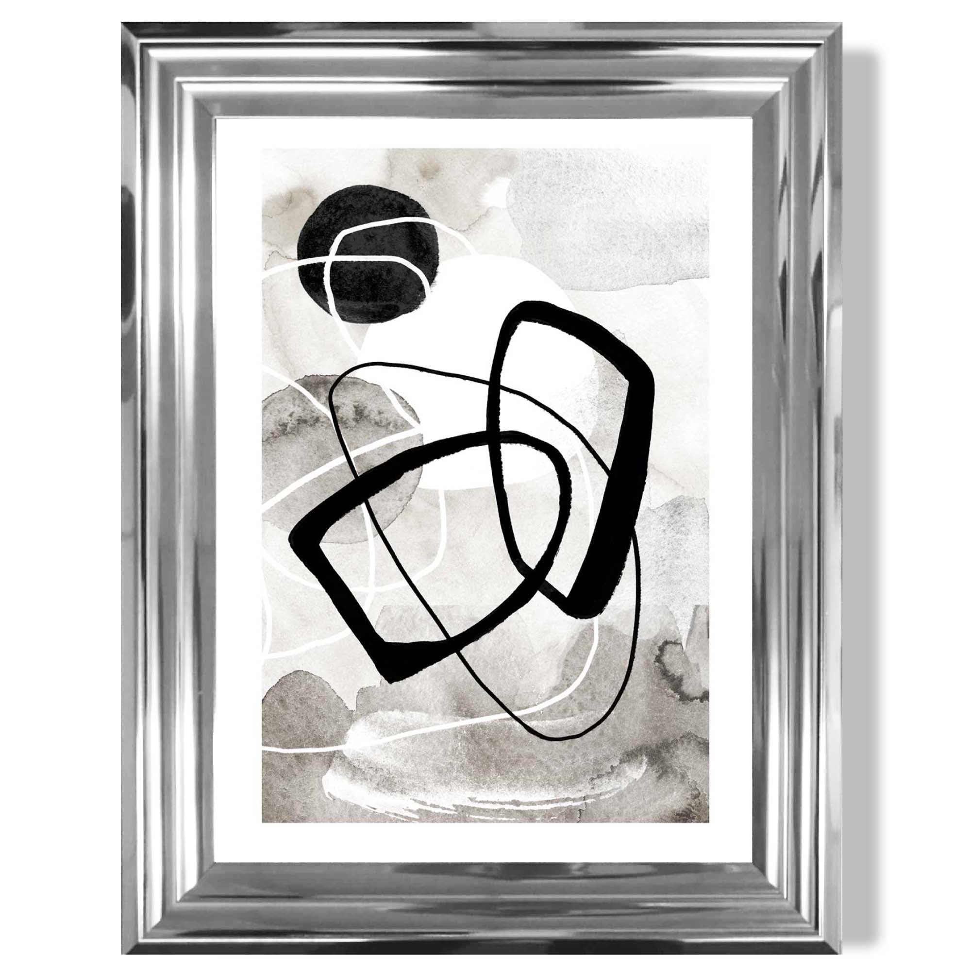 Abstract Black and Grey Shapes No 2 print in Chrome Glossy Frame