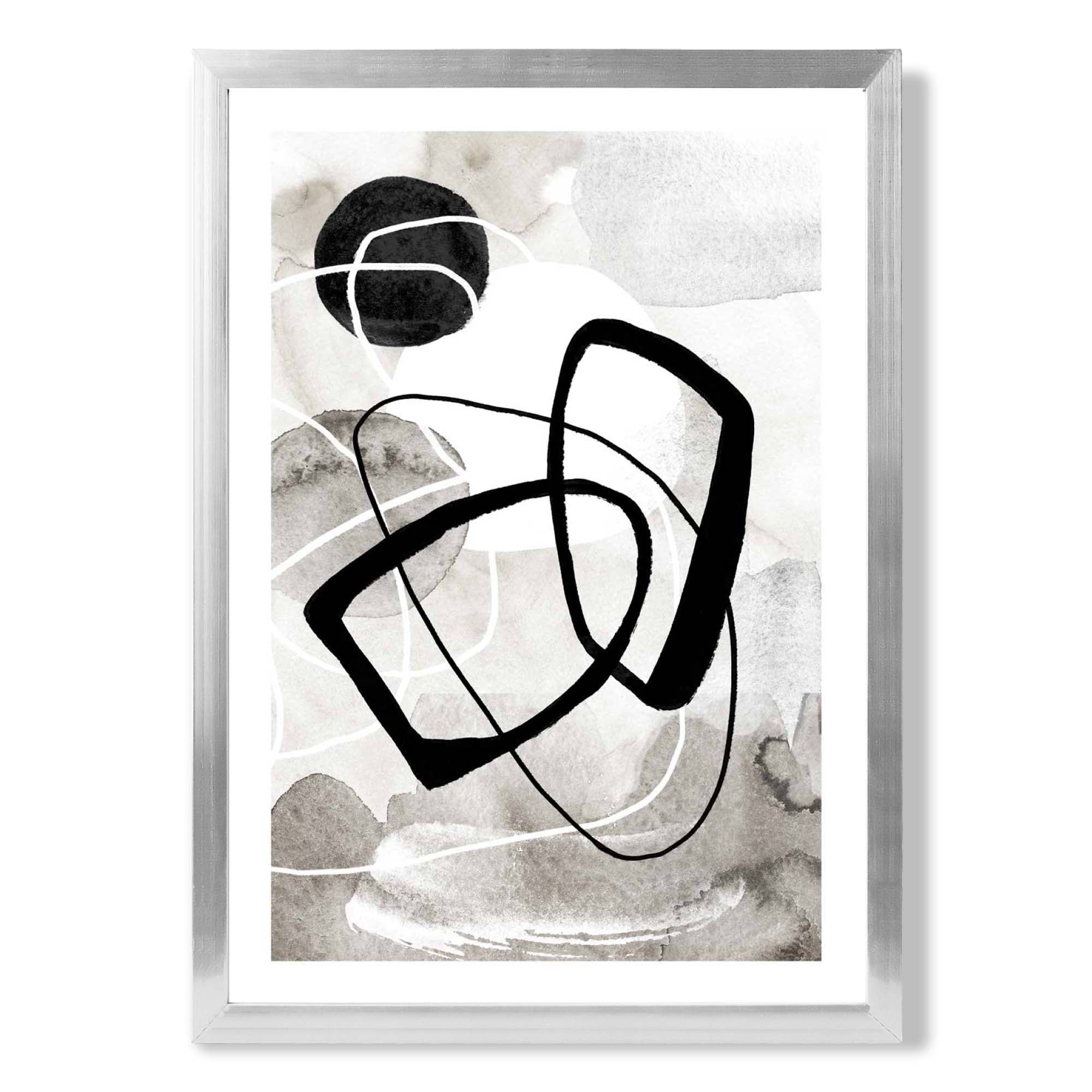 Abstract Black and Grey Shapes No 2 print in Silver Wooden Frame