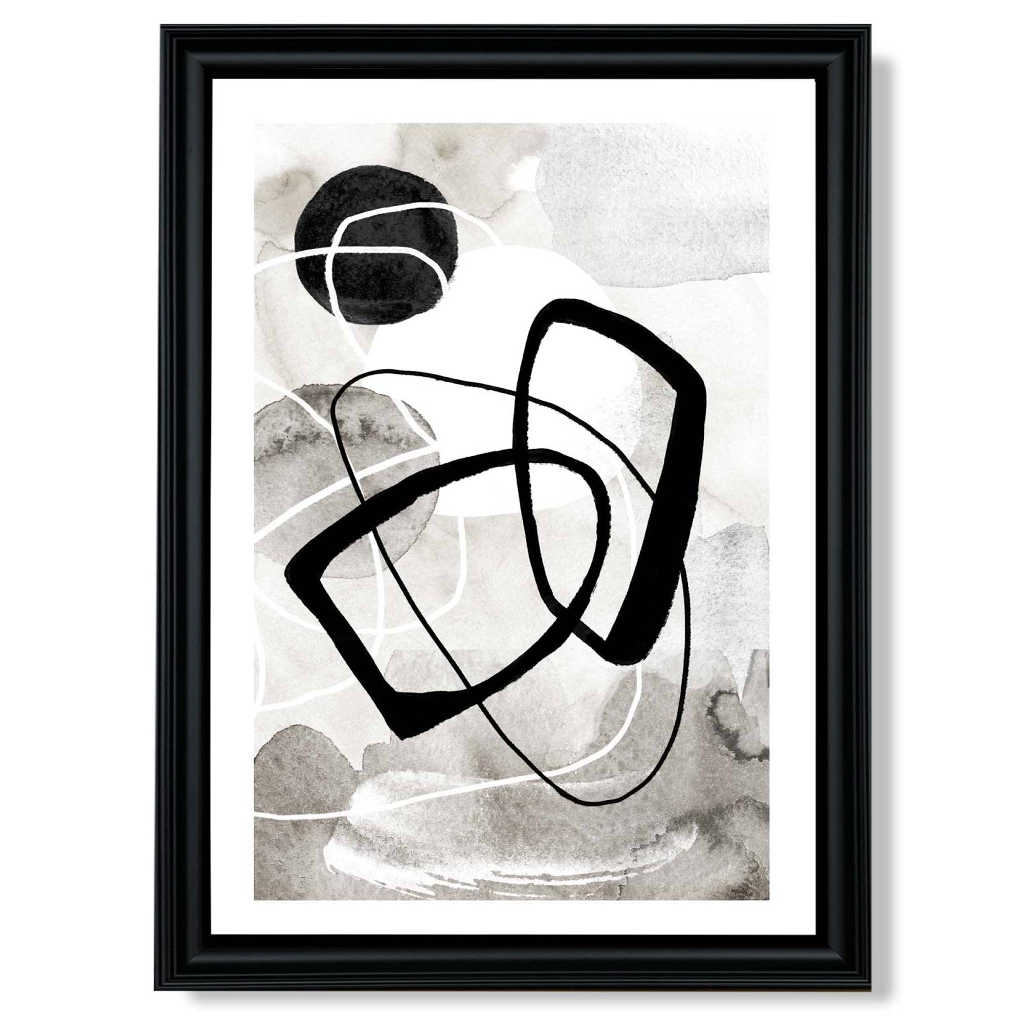 Abstract Black and Grey Shapes No 2 print in Black Scoop Frame